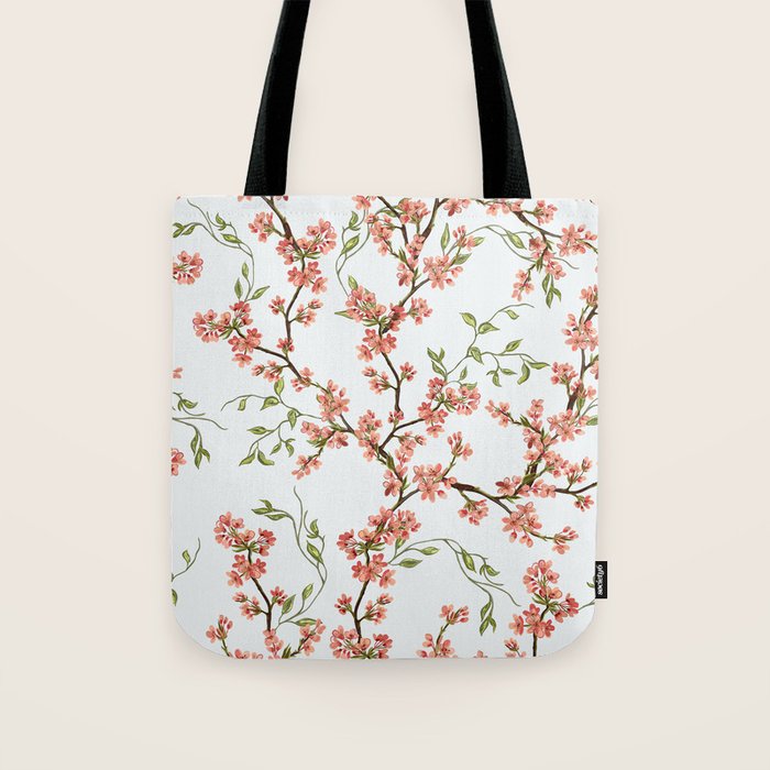 Chinoiserie Cherry Blossom Floral Rose Pink & White Tote Bag Gallery Image 1