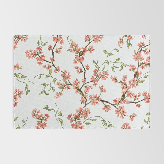 Chinoiserie Cherry Blossom Floral Rose Pink & White Rug Gallery Image 2