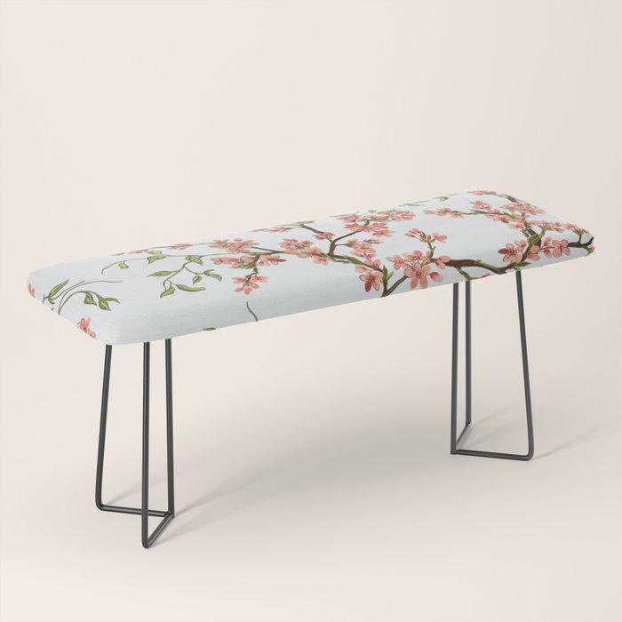 Chinoiserie Cherry Blossom Floral Rose Pink & White Bench Gallery Image 1