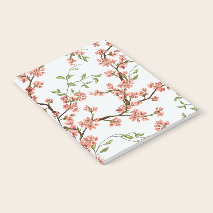 Chinoiserie Cherry Blossom Floral Rose Pink & White Notebook Gallery Image 1