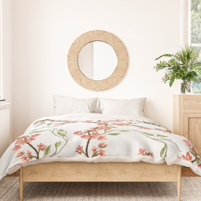 Chinoiserie Cherry Blossom Floral Rose Pink & White Duvet Cover Gallery Image 3