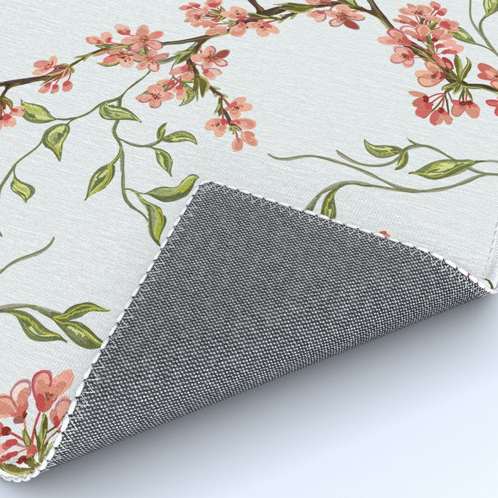 Chinoiserie Cherry Blossom Floral Rose Pink & White Rug Gallery Image 4