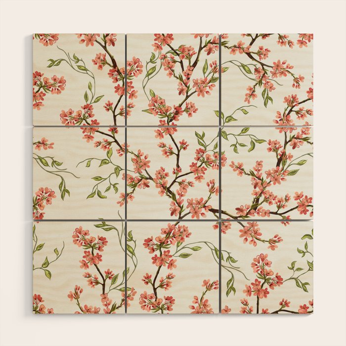 Chinoiserie Cherry Blossom Floral Rose Pink & White Wood Wall Art Gallery Image 1