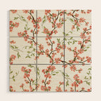 Chinoiserie Cherry Blossom Floral Rose Pink & White Wood Wall Art Gallery Image 1