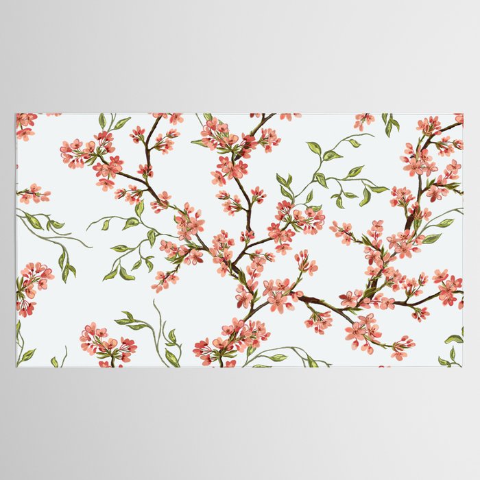 Chinoiserie Cherry Blossom Floral Rose Pink & White Tablecloth Gallery Image 2