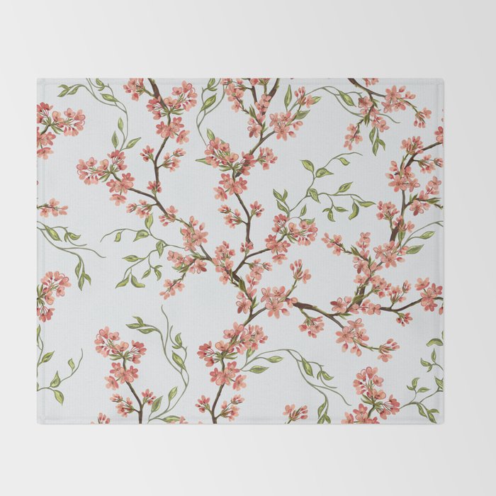 Chinoiserie Cherry Blossom Floral Rose Pink & White Throw Blanket Gallery Image 2