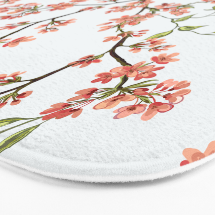 Chinoiserie Cherry Blossom Floral Rose Pink & White Bath Mat Gallery Image 3