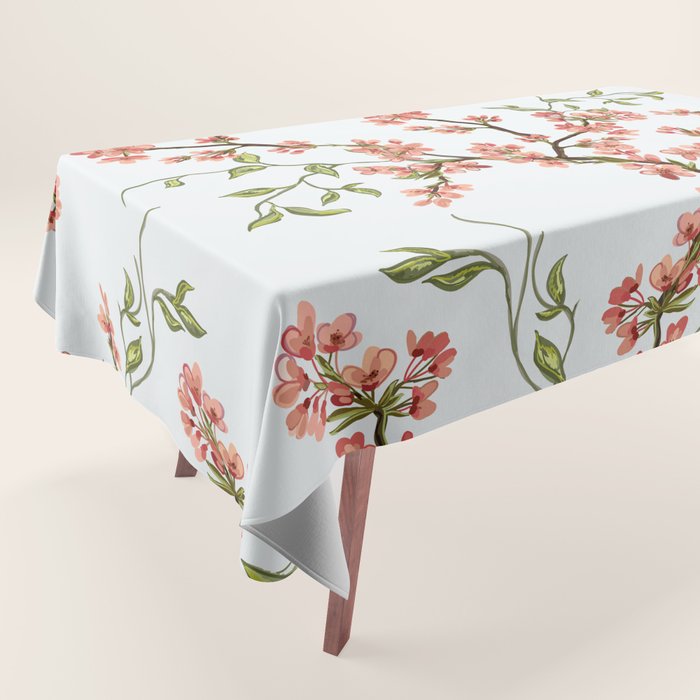 Chinoiserie Cherry Blossom Floral Rose Pink & White Tablecloth Gallery Image 1