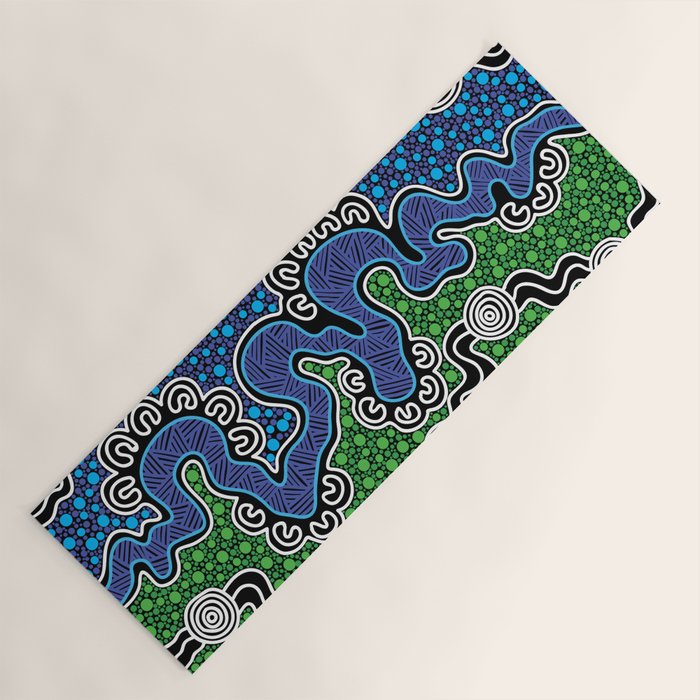 Authentic Aboriginal Art - The River (green) Yoga Mat