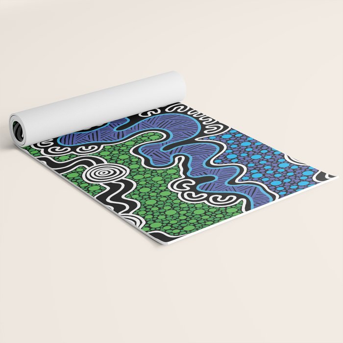 Authentic Aboriginal Art - The River (green) Yoga Mat Gallery Image 2