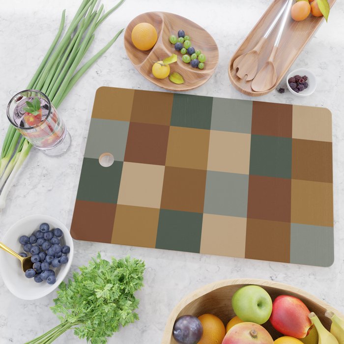 Bold Earthy Checks Pattern - Large VI Cutting Board Gallery Image 2