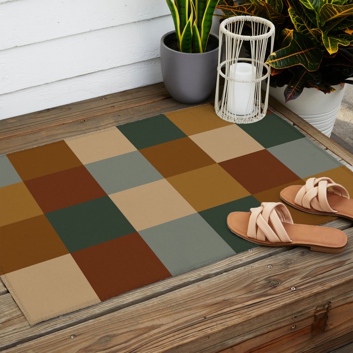 Bold Earthy Checks Pattern - Large VI Outdoor Rug Gallery Image 2