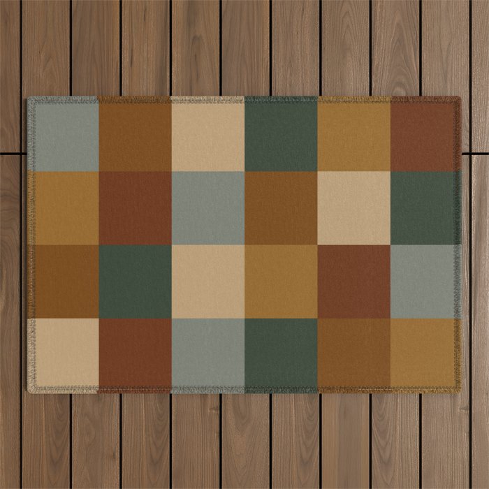 Bold Earthy Checks Pattern - Large VI Outdoor Rug Gallery Image 1