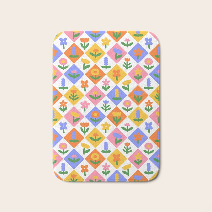 Retro colorful geometric flower art pattern Bath Mat Gallery Image 1