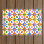 Retro colorful geometric flower art pattern Outdoor Rug Gallery Image 1