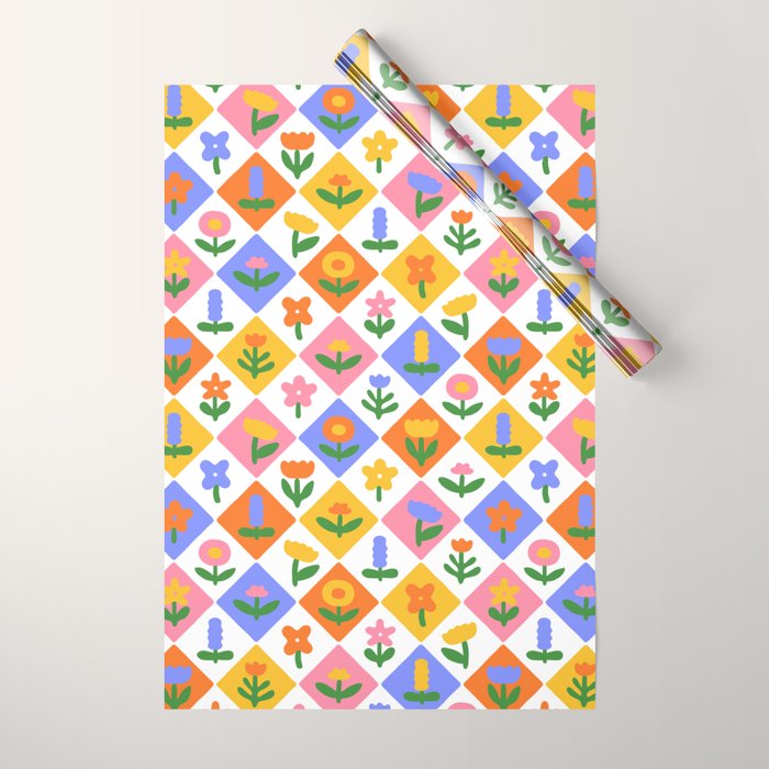 Retro colorful geometric flower art pattern Wrapping Paper Gallery Image 1