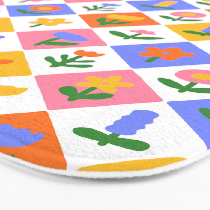 Retro colorful geometric flower art pattern Bath Mat Gallery Image 3