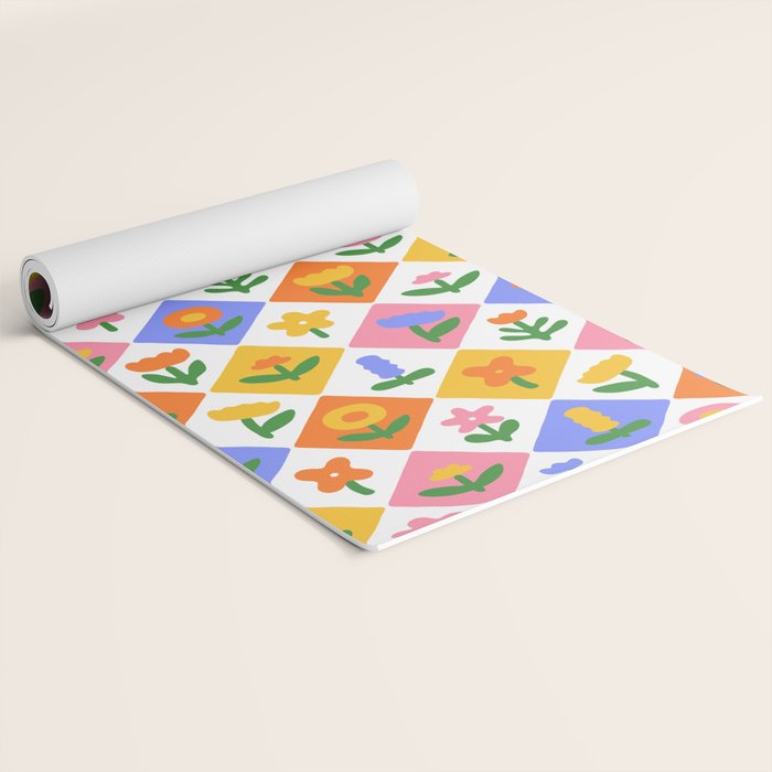 Retro colorful geometric flower art pattern Yoga Mat Gallery Image 2