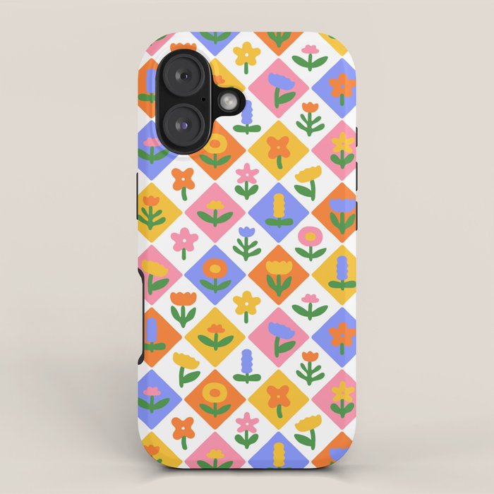 Retro colorful geometric flower art pattern iPhone Case Gallery Image 1