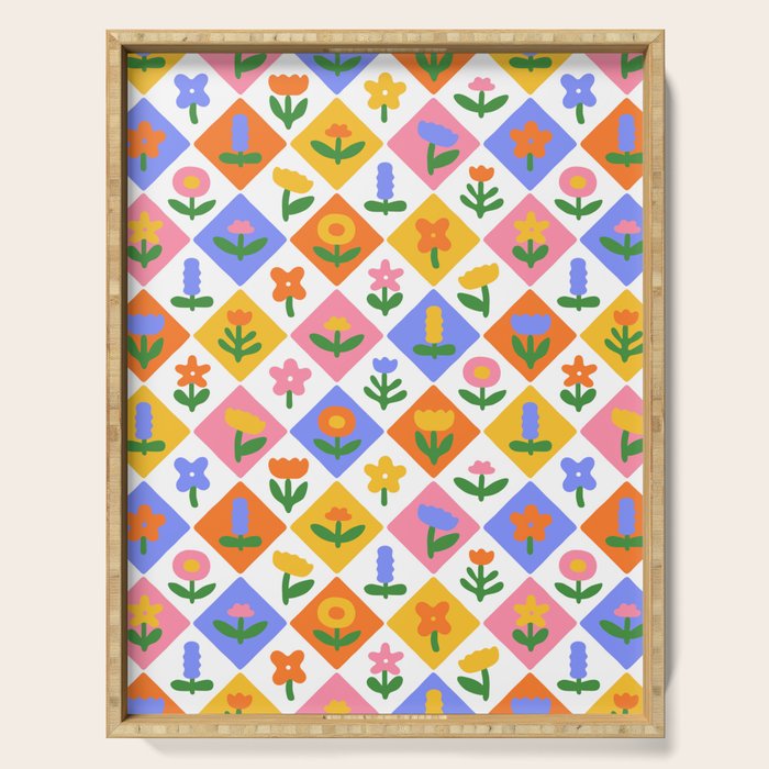 Retro colorful geometric flower art pattern Serving Tray Gallery Image 1