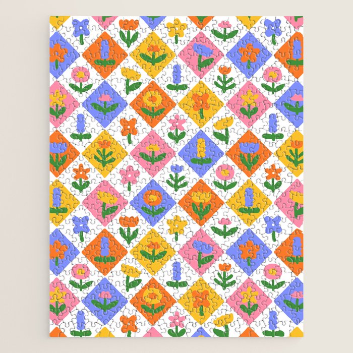 Retro colorful geometric flower art pattern Jigsaw Puzzle Gallery Image 1