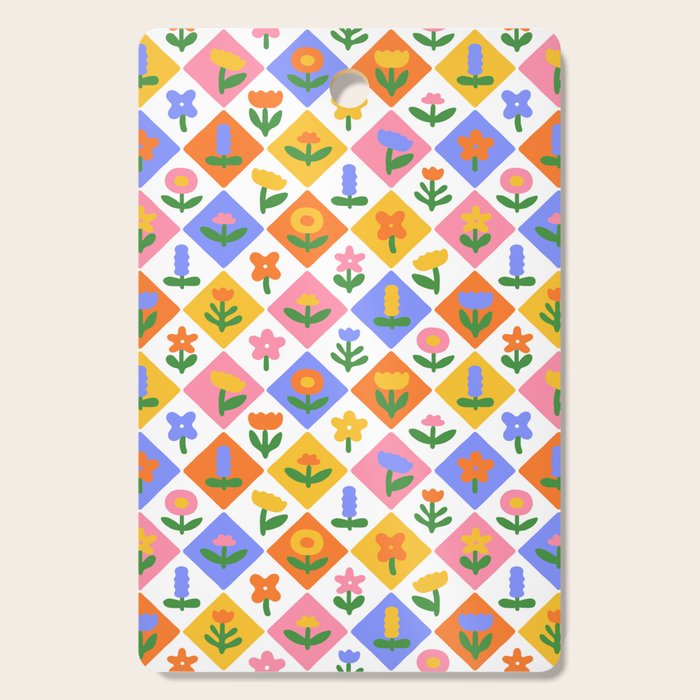Retro colorful geometric flower art pattern Cutting Board Gallery Image 1