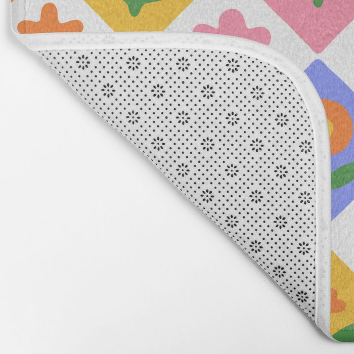 Retro colorful geometric flower art pattern Bath Mat Gallery Image 2