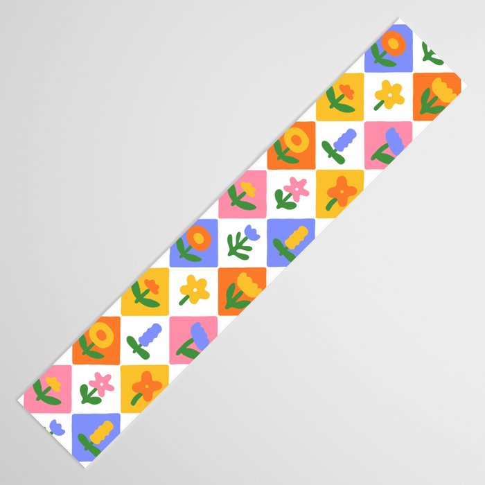 Retro colorful geometric flower art pattern Table Runner Gallery Image 3