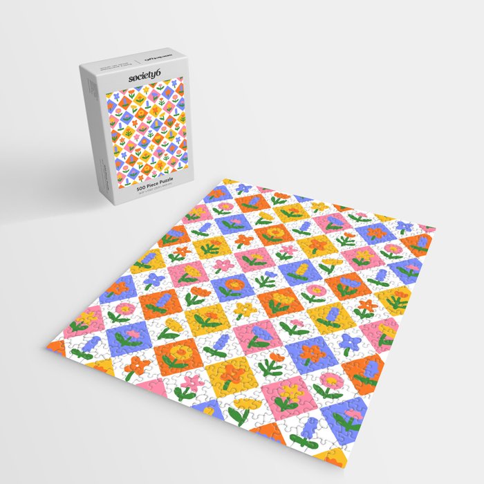 Retro colorful geometric flower art pattern Jigsaw Puzzle Gallery Image 2