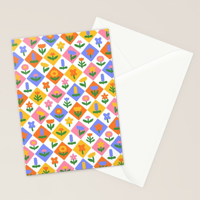 Retro colorful geometric flower art pattern Stationery Card Gallery Image 2
