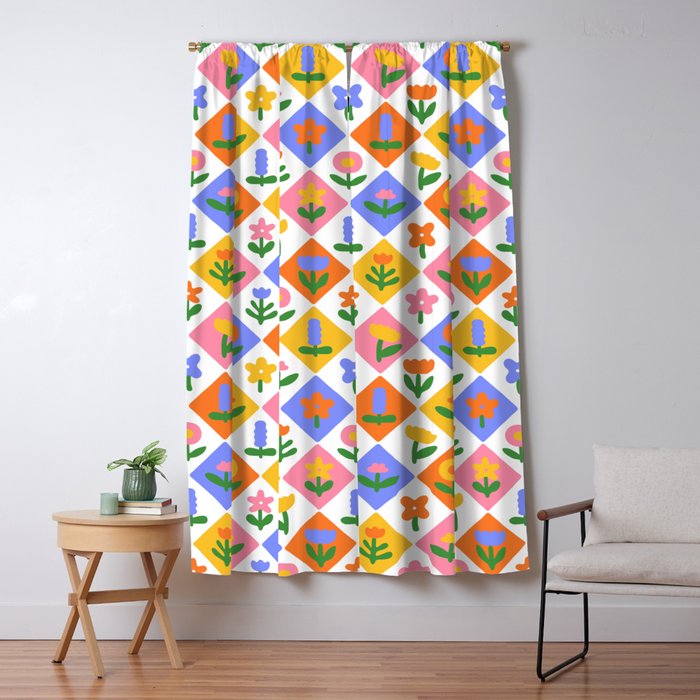 Retro colorful geometric flower art pattern Window Curtain Gallery Image 5