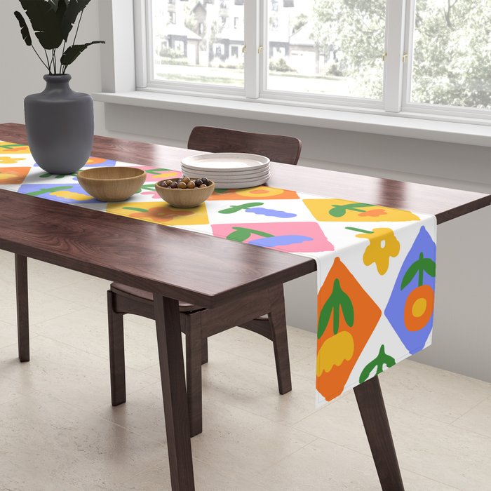 Retro colorful geometric flower art pattern Table Runner Gallery Image 2