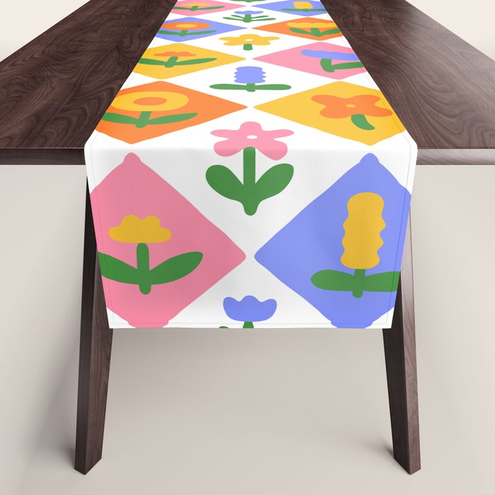 Retro colorful geometric flower art pattern Table Runner Gallery Image 1