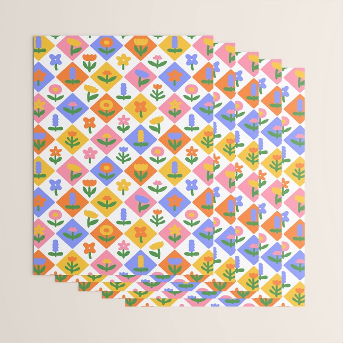 Retro colorful geometric flower art pattern Wrapping Paper Gallery Image 3