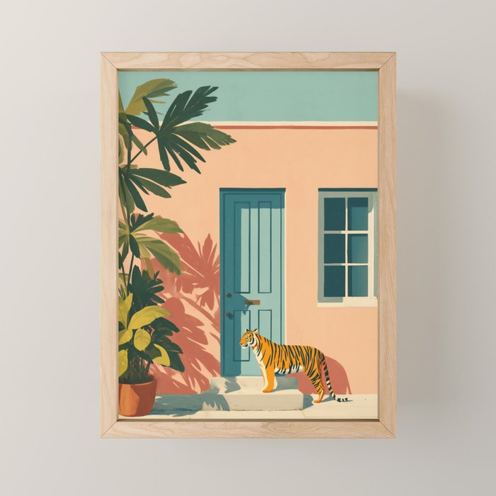 Tiger at Tropical Doorway Mini Art Print Gallery Image 1