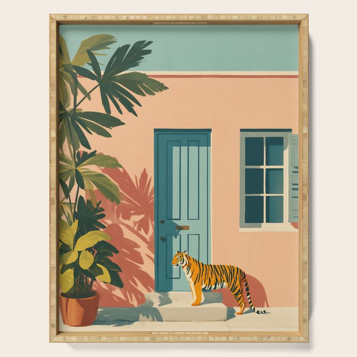 Tiger at Tropical Doorway Serving Tray Gallery Image 1