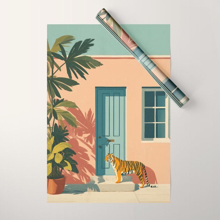 Tiger at Tropical Doorway Wrapping Paper Gallery Image 1