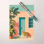 Tiger at Tropical Doorway Wrapping Paper Gallery Image 1