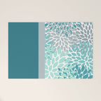 Festive, Floral, Color Block, Teal, Turquoise, Gray Welcome Mat Gallery Image 1