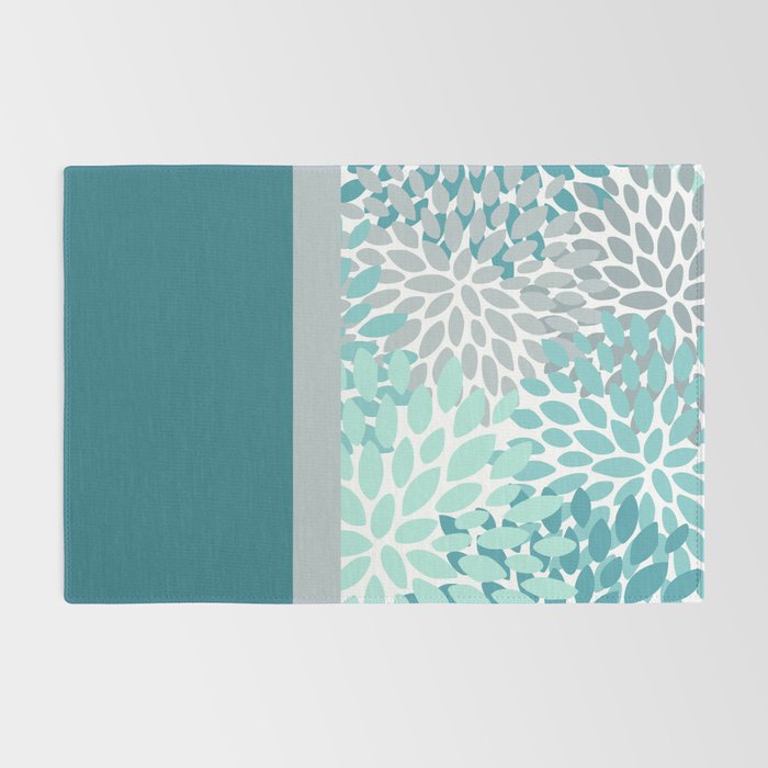 Festive, Floral, Color Block, Teal, Turquoise, Gray Rug Gallery Image 2