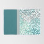 Festive, Floral, Color Block, Teal, Turquoise, Gray Rug Gallery Image 2
