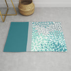 Festive, Floral, Color Block, Teal, Turquoise, Gray Rug Gallery Image 1