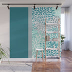 Festive, Floral, Color Block, Teal, Turquoise, Gray Wall Mural Gallery Image 1