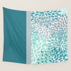 Festive, Floral, Color Block, Teal, Turquoise, Gray Wall Tapestry Gallery Image 4