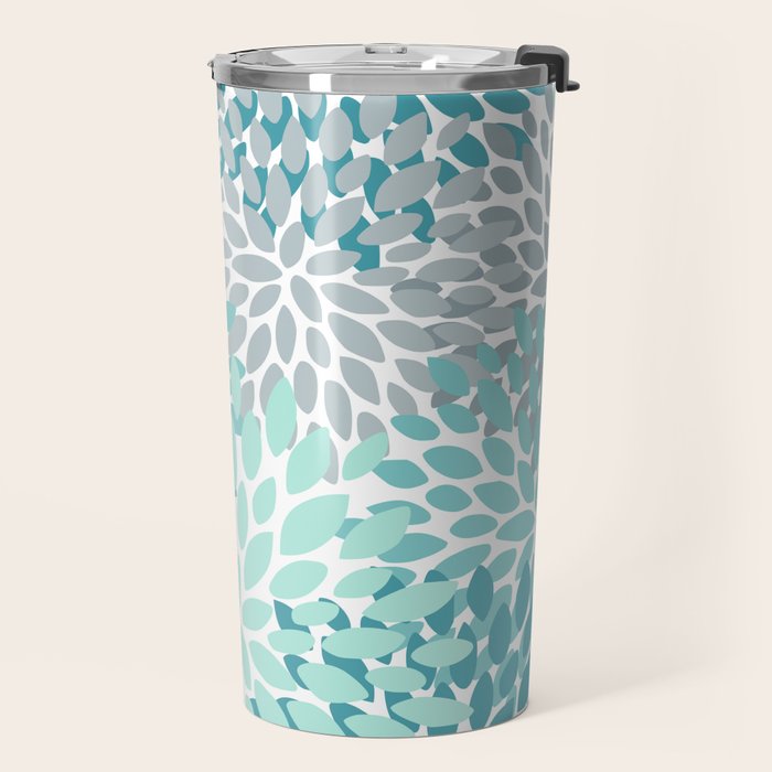 Festive, Floral, Color Block, Teal, Turquoise, Gray Travel Mug Gallery Image 2