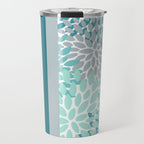 Festive, Floral, Color Block, Teal, Turquoise, Gray Travel Mug Gallery Image 1