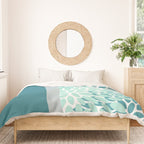 Festive, Floral, Color Block, Teal, Turquoise, Gray Duvet Cover Gallery Image 3