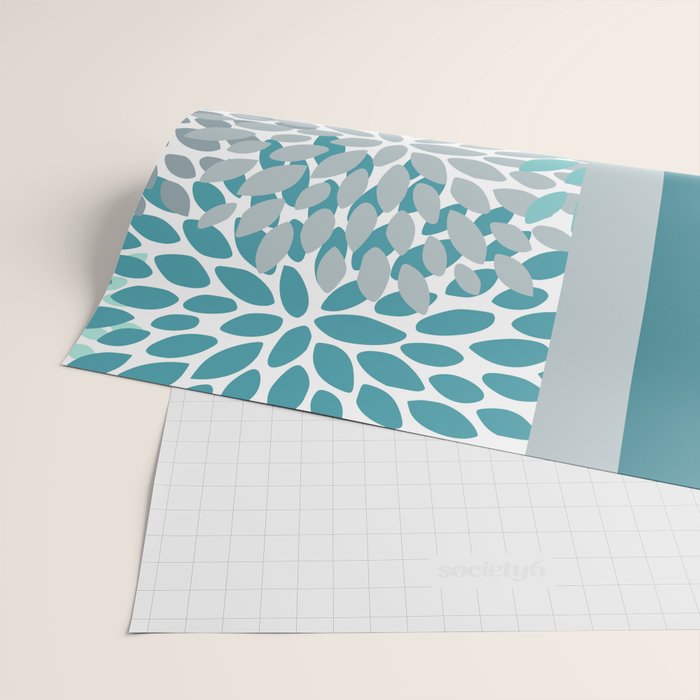 Festive, Floral, Color Block, Teal, Turquoise, Gray Wrapping Paper Gallery Image 2