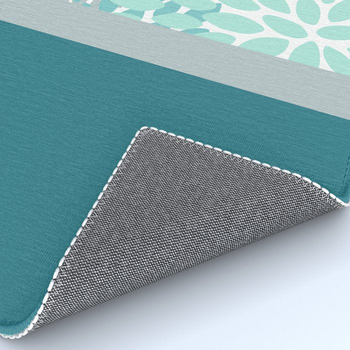 Festive, Floral, Color Block, Teal, Turquoise, Gray Rug Gallery Image 4