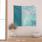 Festive, Floral, Color Block, Teal, Turquoise, Gray Wall Tapestry Gallery Image 2